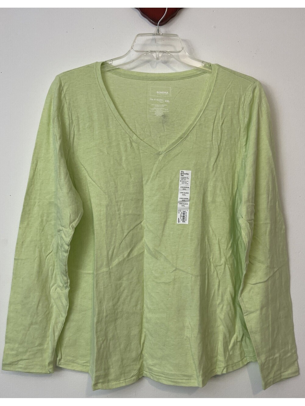 Sonoma Womens XXL Lime Green Long Sleeved Vneck Everyday Cotton Tee NWT! A1300